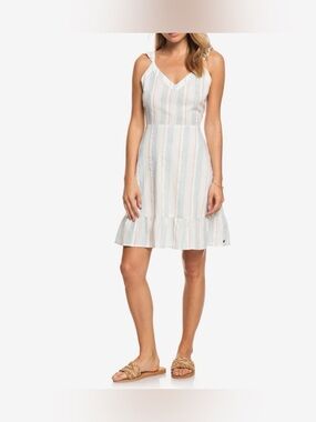 Roxy Striped Ruffle Shoulder Mini Dress
